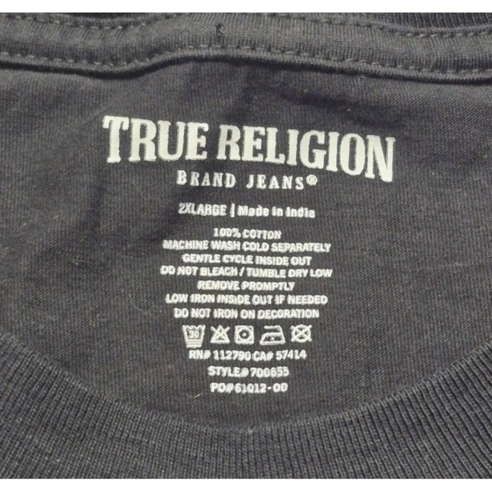 NWOT True Religion Black Big Buddha Guitar Graphic T-Shirt 2X‎ Cotton 2-sided